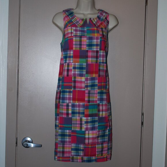 🌈 New With Tags! Talbots Madras Patchwork Dress - Size 12P 🌈 - Picture 2 of 16